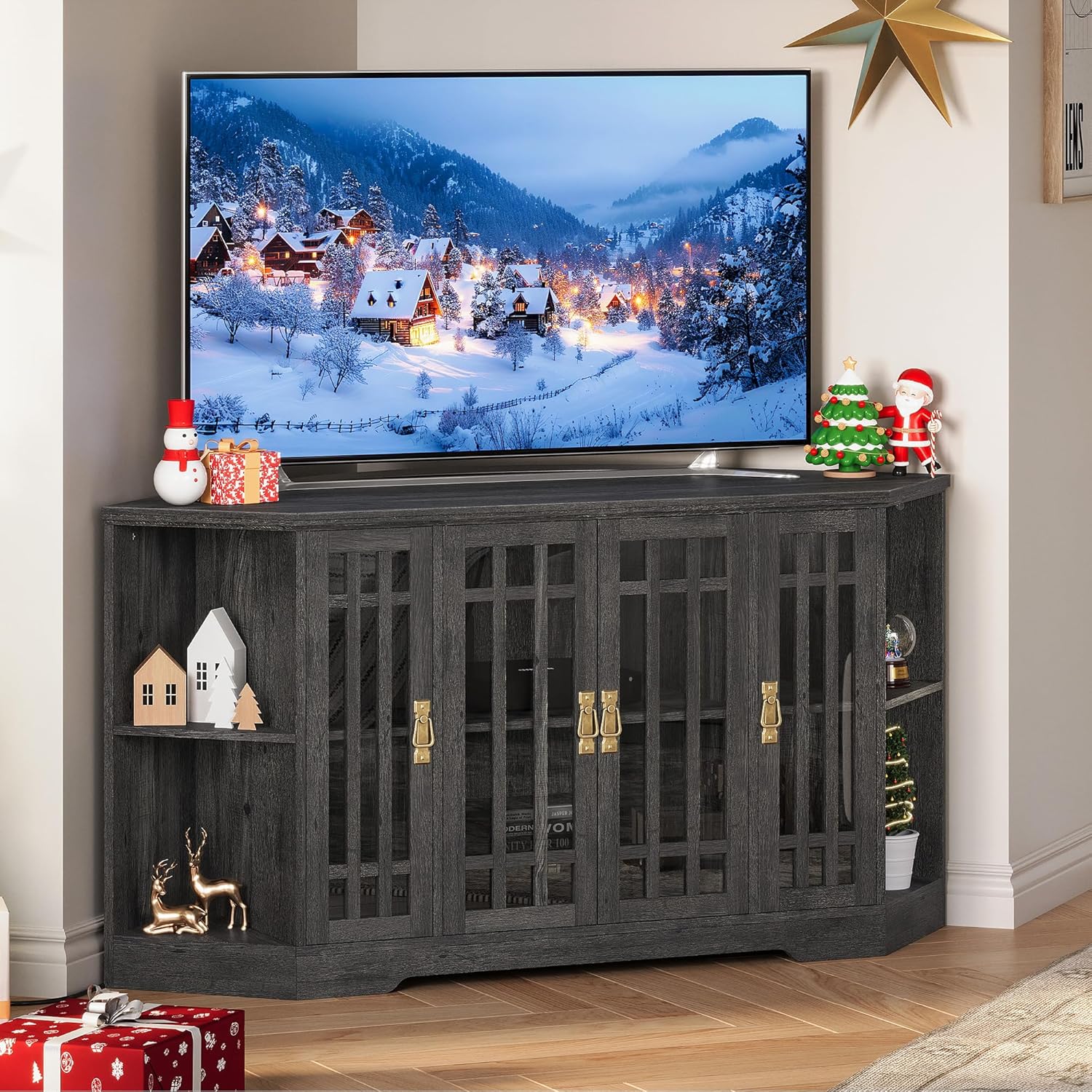 IRONCK Corner TV Stand 60 Inch Charcoal Grey
