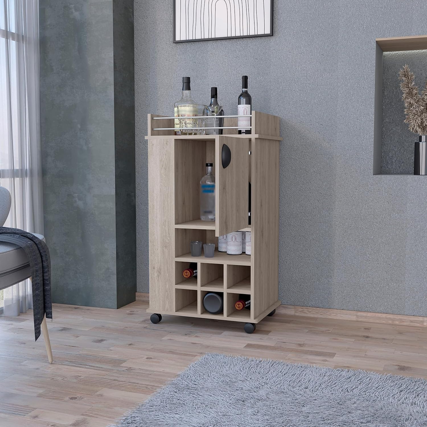 Strawberry Fairy 1-Door Bar Cart Light Gray