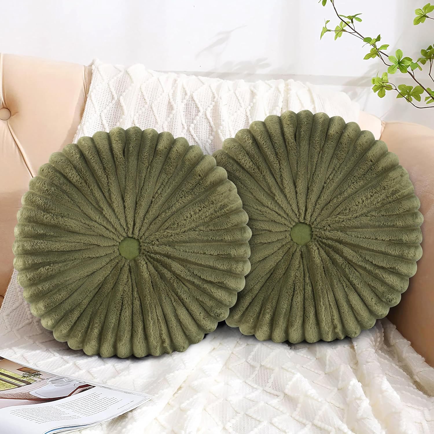 HIG Decorative Round Throw Pillows Set of 2 Velvet Pumpkin Pillows