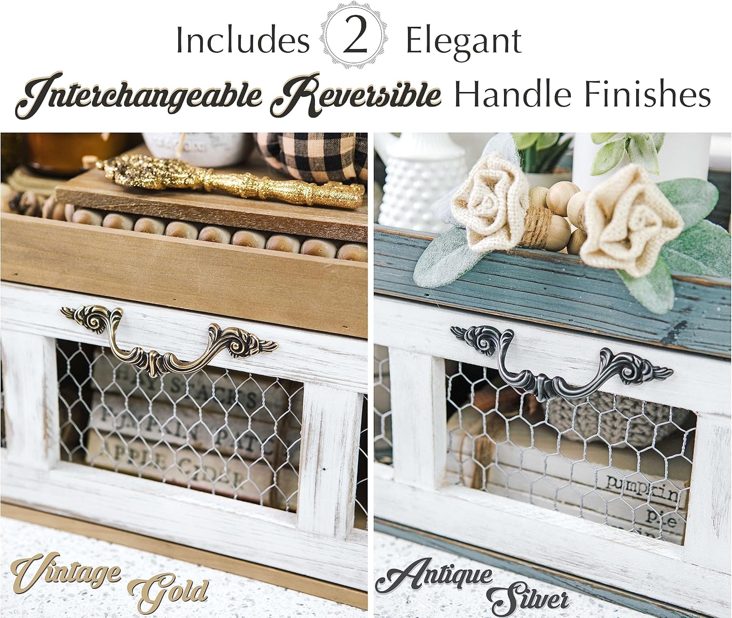 Farmhouse Chicken Wire Countertop Shelving Organizer - Rustic Kitchen Storage Cabinet - Decorative Pantry Display