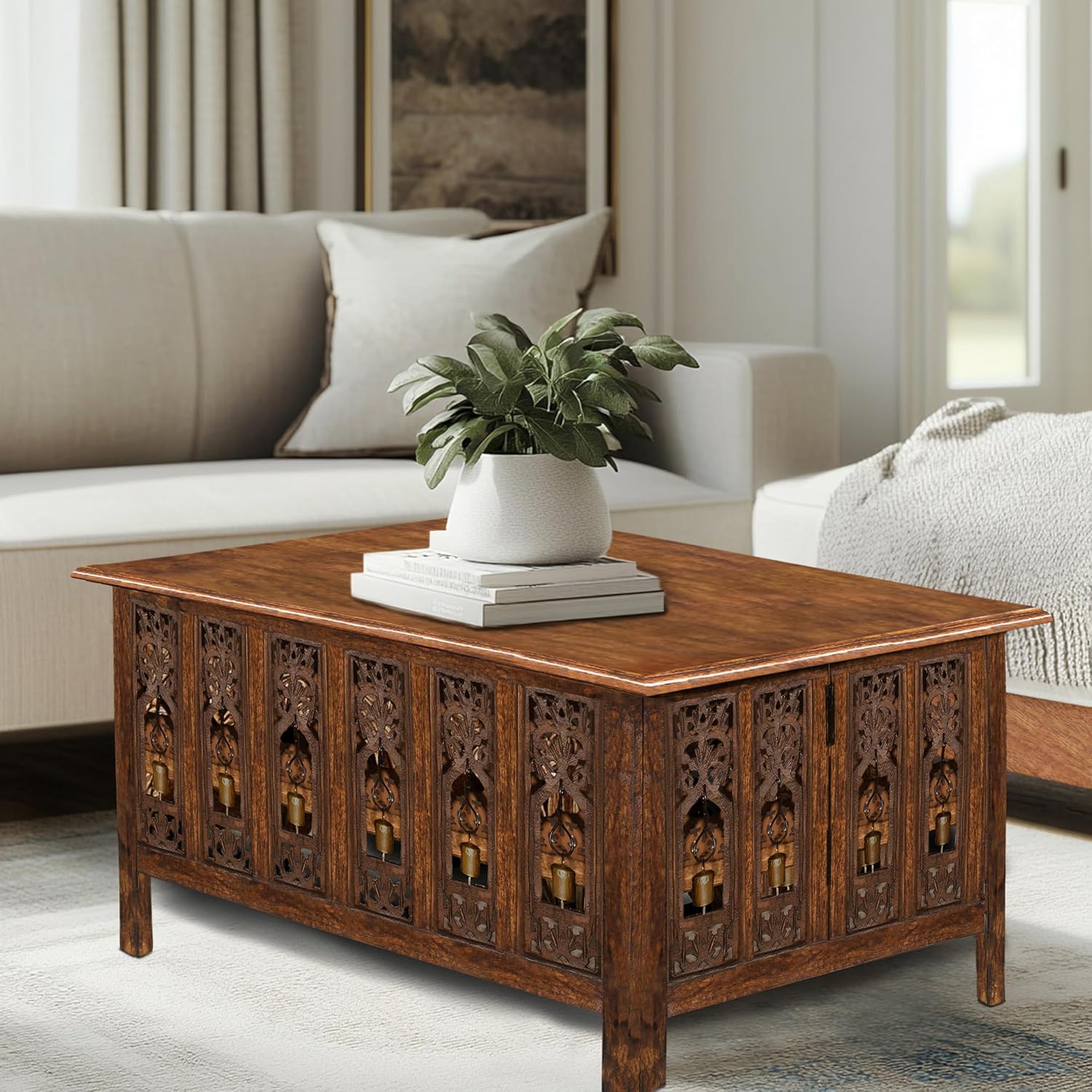 COTTON CRAFT Solid Wood Coffee Table with Foldable Legs
