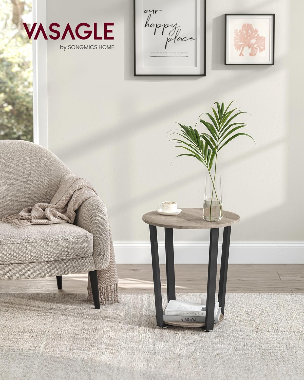 VASAGLE Round End Table with Storage Shelf