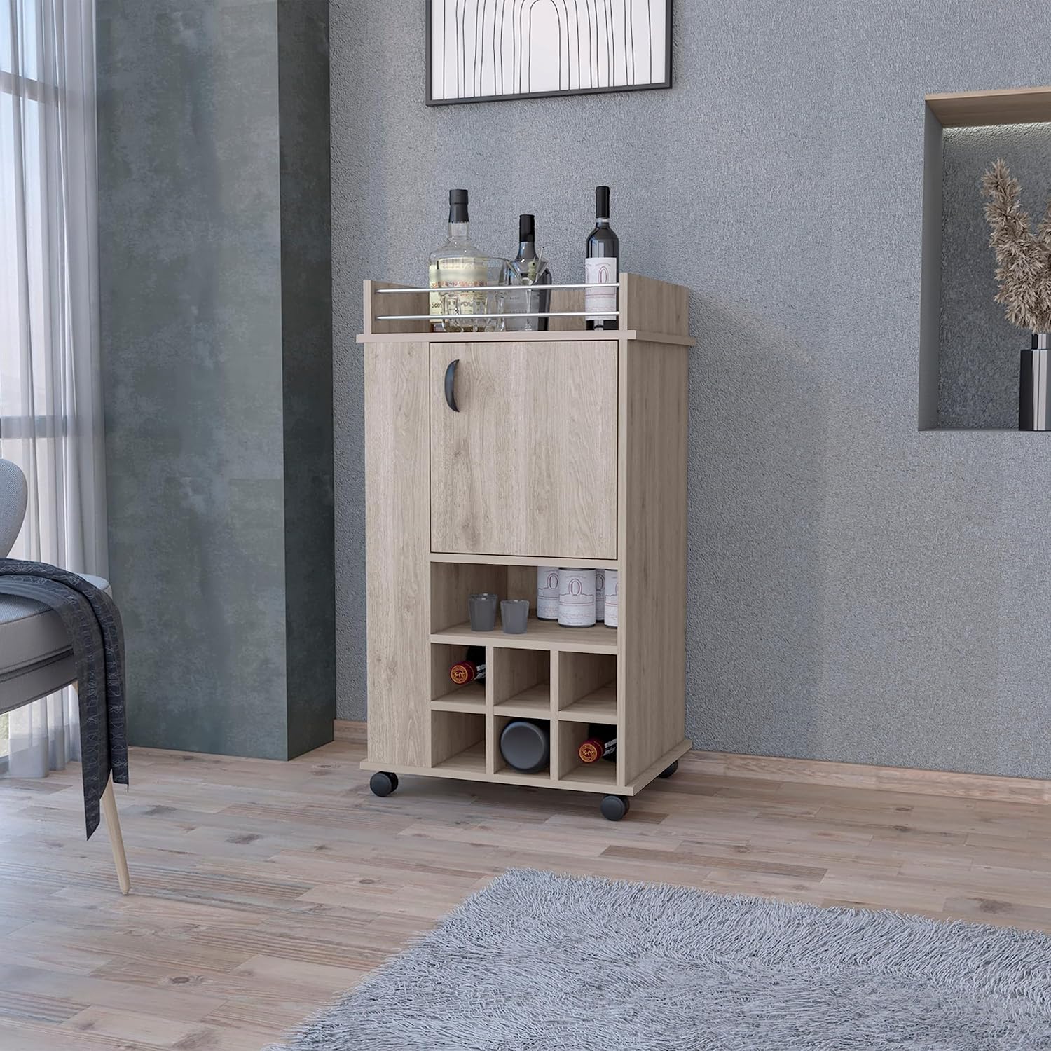 Strawberry Fairy 1-Door Bar Cart Light Gray