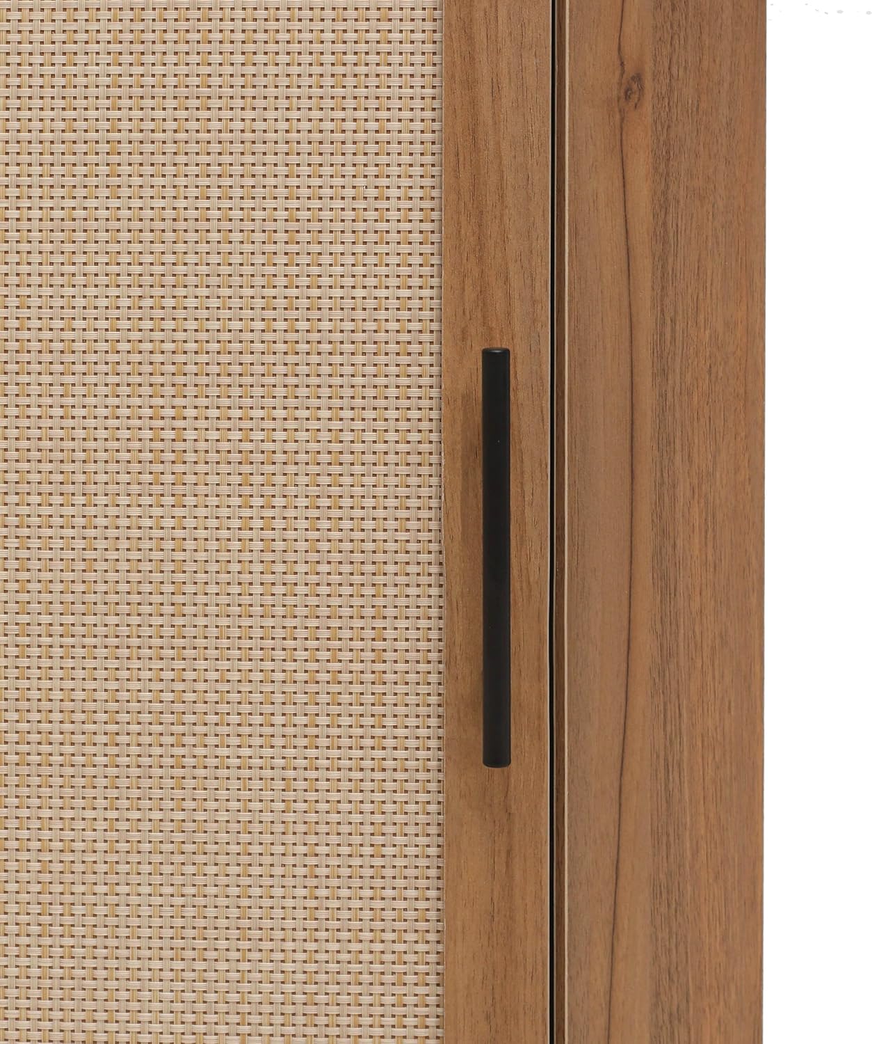 Knocbel Rustic Corner Storage Cabinet with Adjustable Shelves and Rattan Door