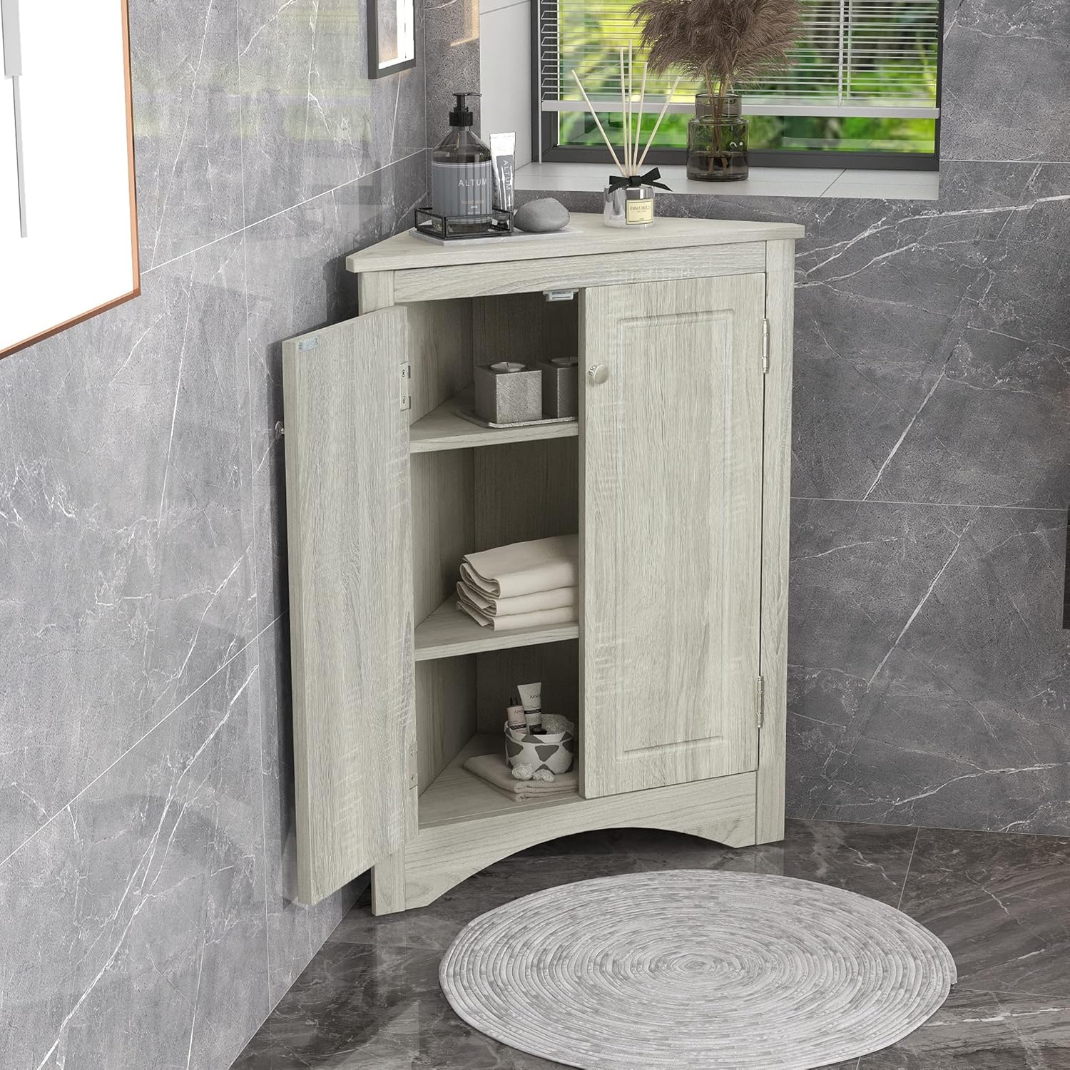 Merax Corner Storage Cabinet with Two Doors Oak