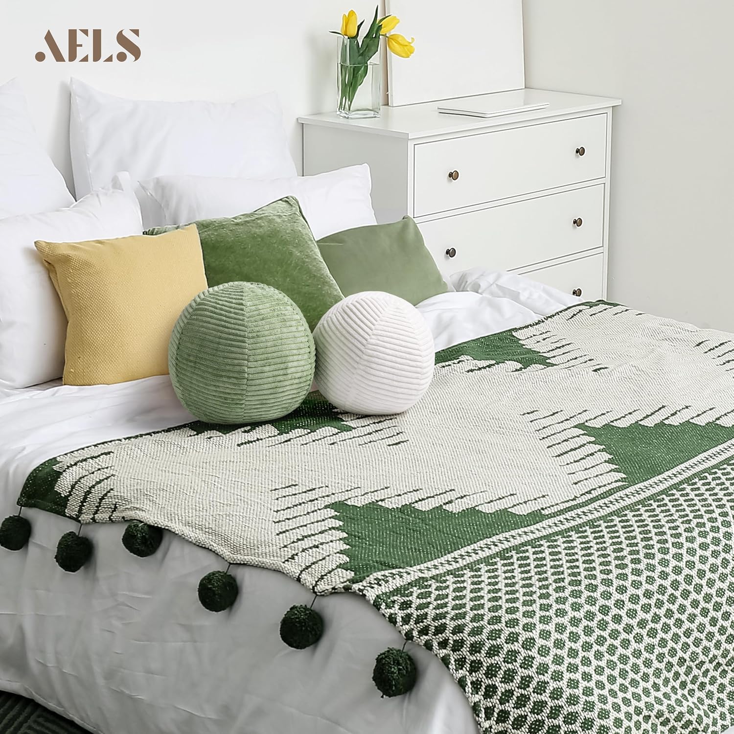 AELS Round Decorative Throw Pillows Set of 2 Cream White