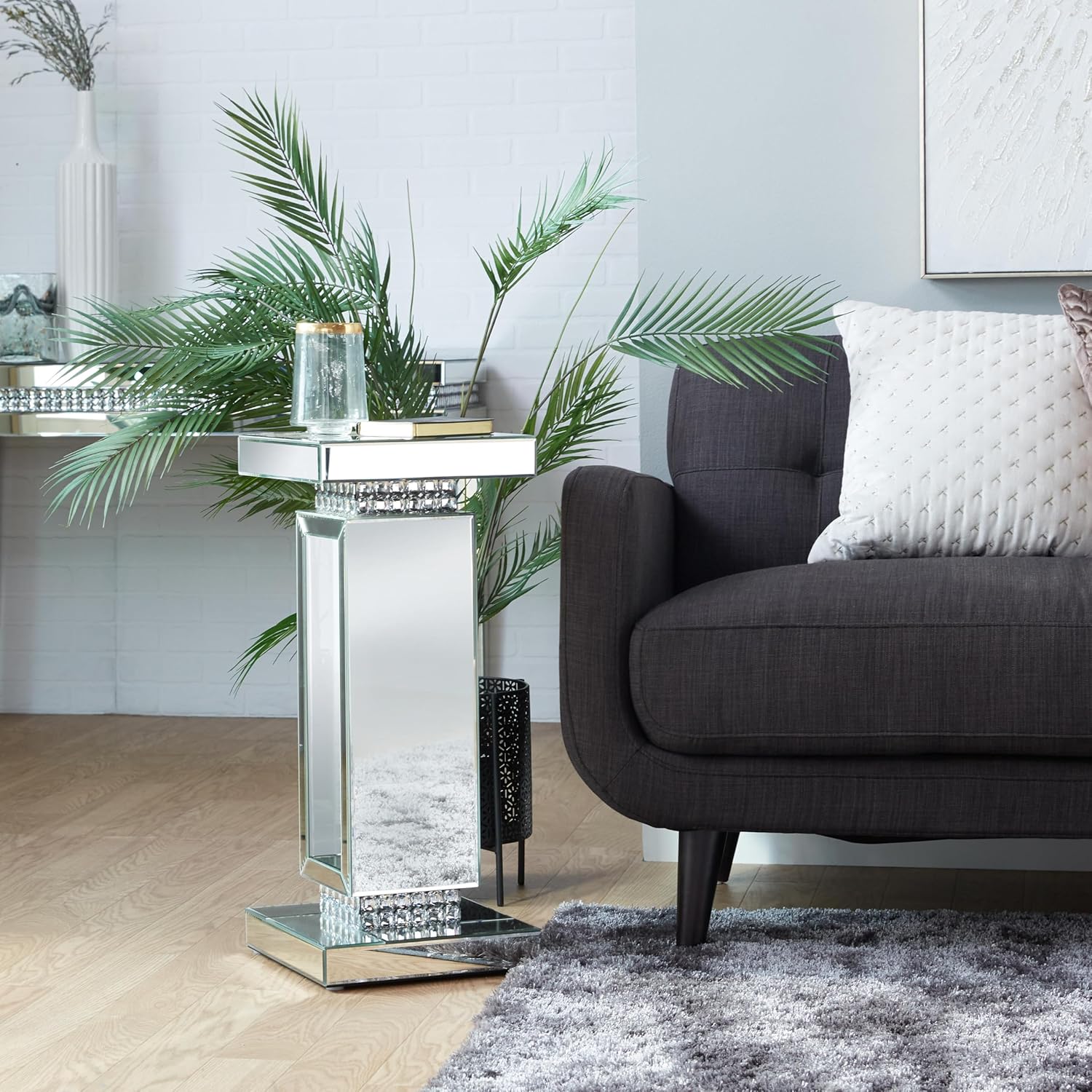 Deco 79 Silver Mirrored Pedestal Table 12x12x28