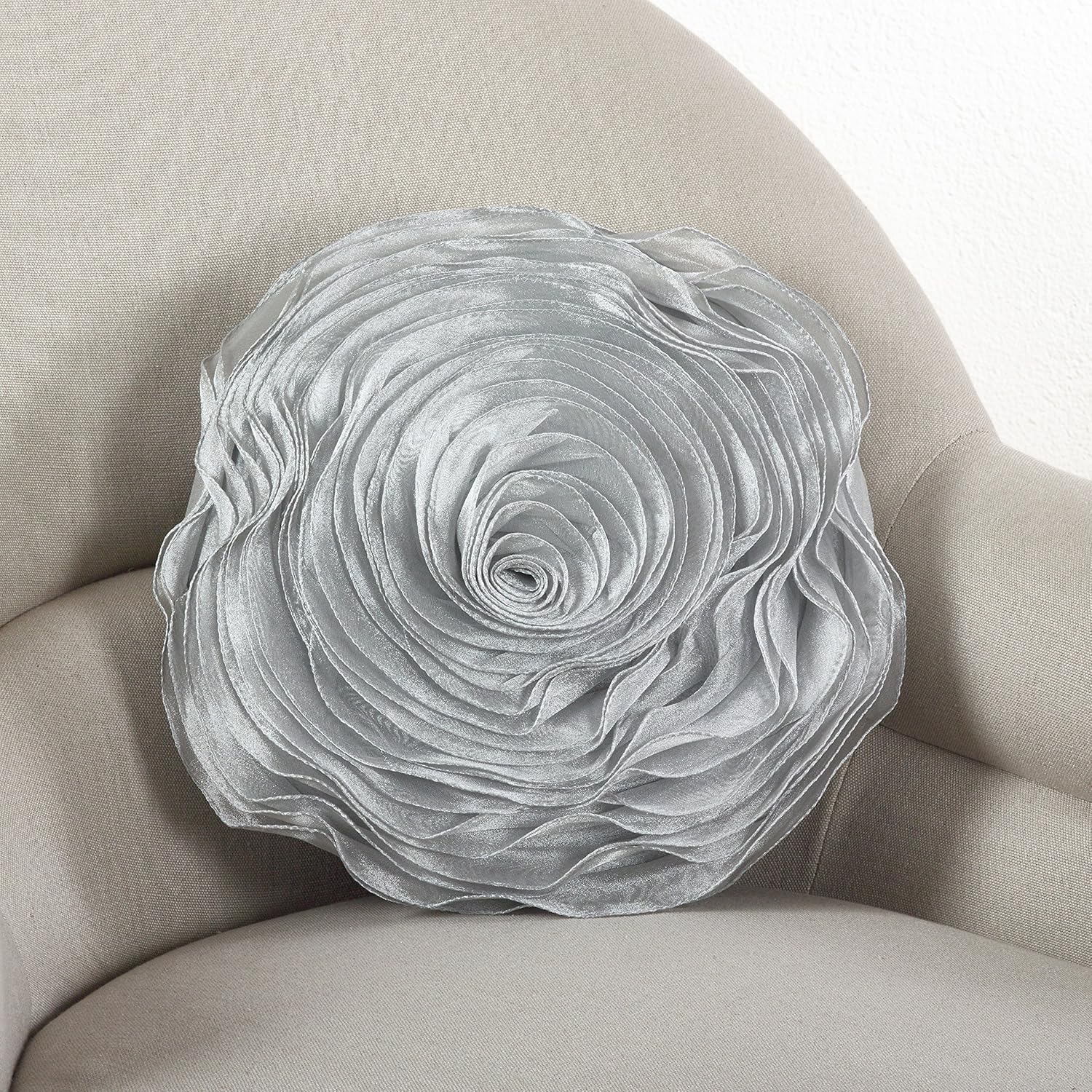 SARO LIFESTYLE Rose Design Throw Pillow Silver 13 Inch